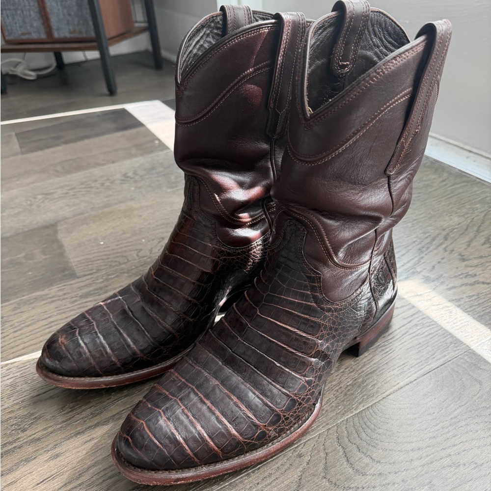 Tecovas The Cole Mahogany Caiman Leather Cowboy Boots